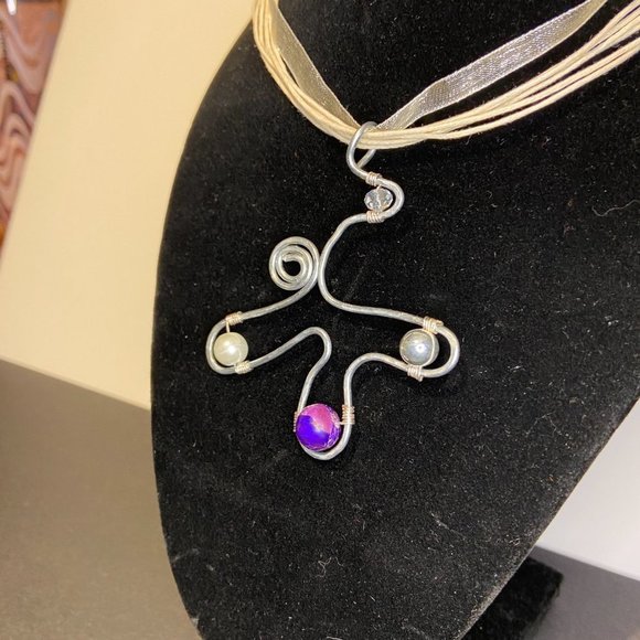 Artisan Created Hammered Stainless Steel with Jasper, Silver Plated and Crystal - Picture 12 of 12